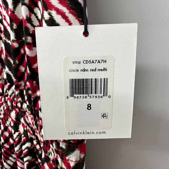 Calvin Klein Wide Leg Jumpsuit 8 Abstract Geometric Print Sleeveless Red Black - Picture 4 of 11